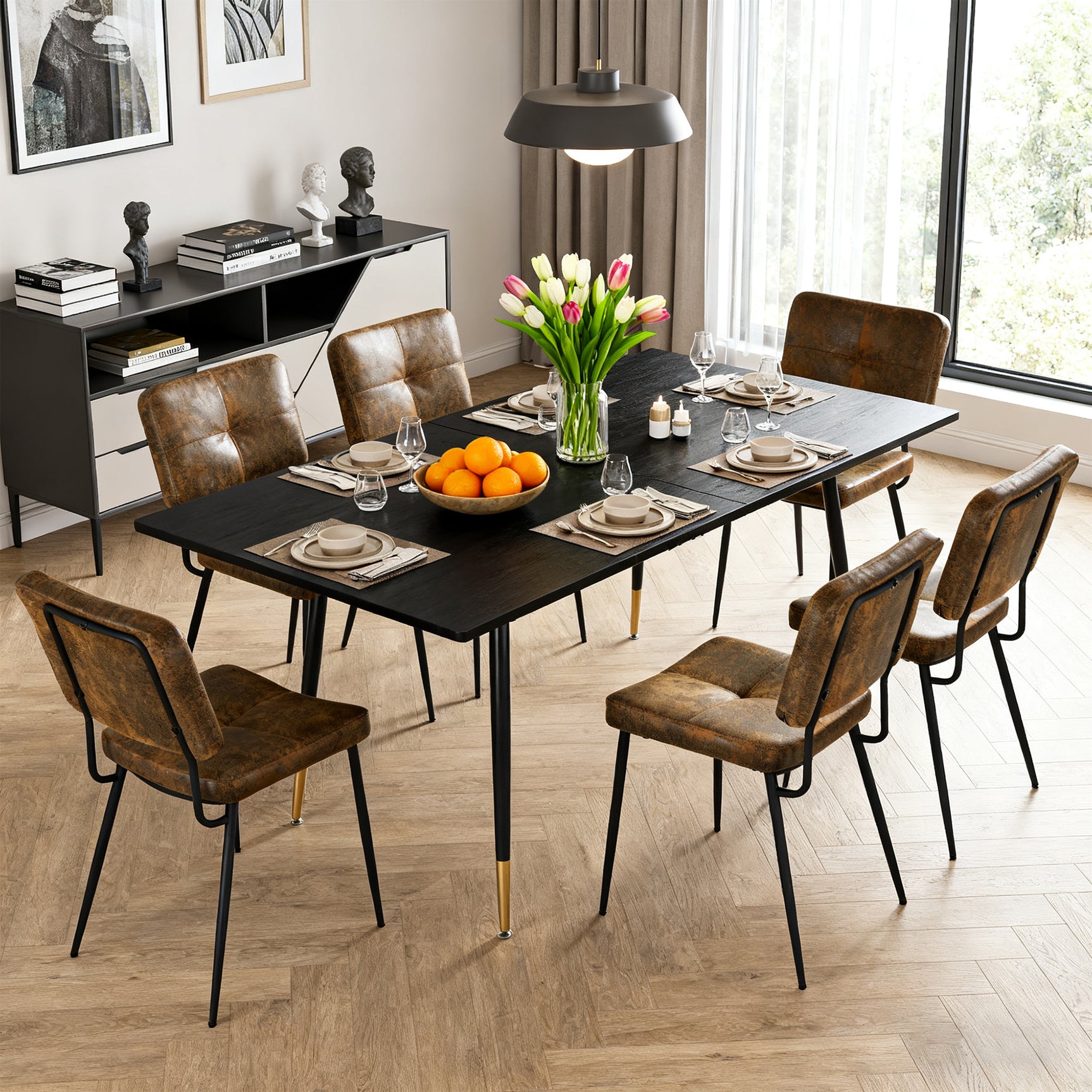 Set of 6 industrial suede dining room chairs - KAROMI