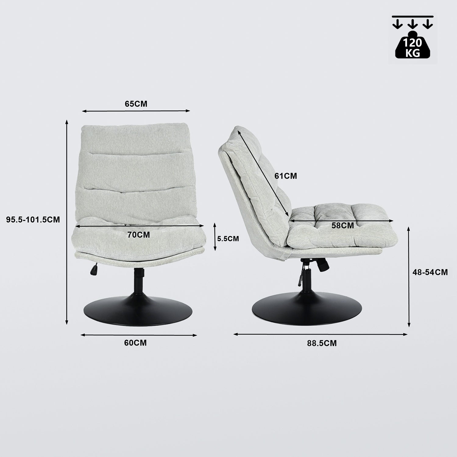 Fauteuil de loisirs réglable en tissu chenille gris pivotant à 360° - LAMBERY