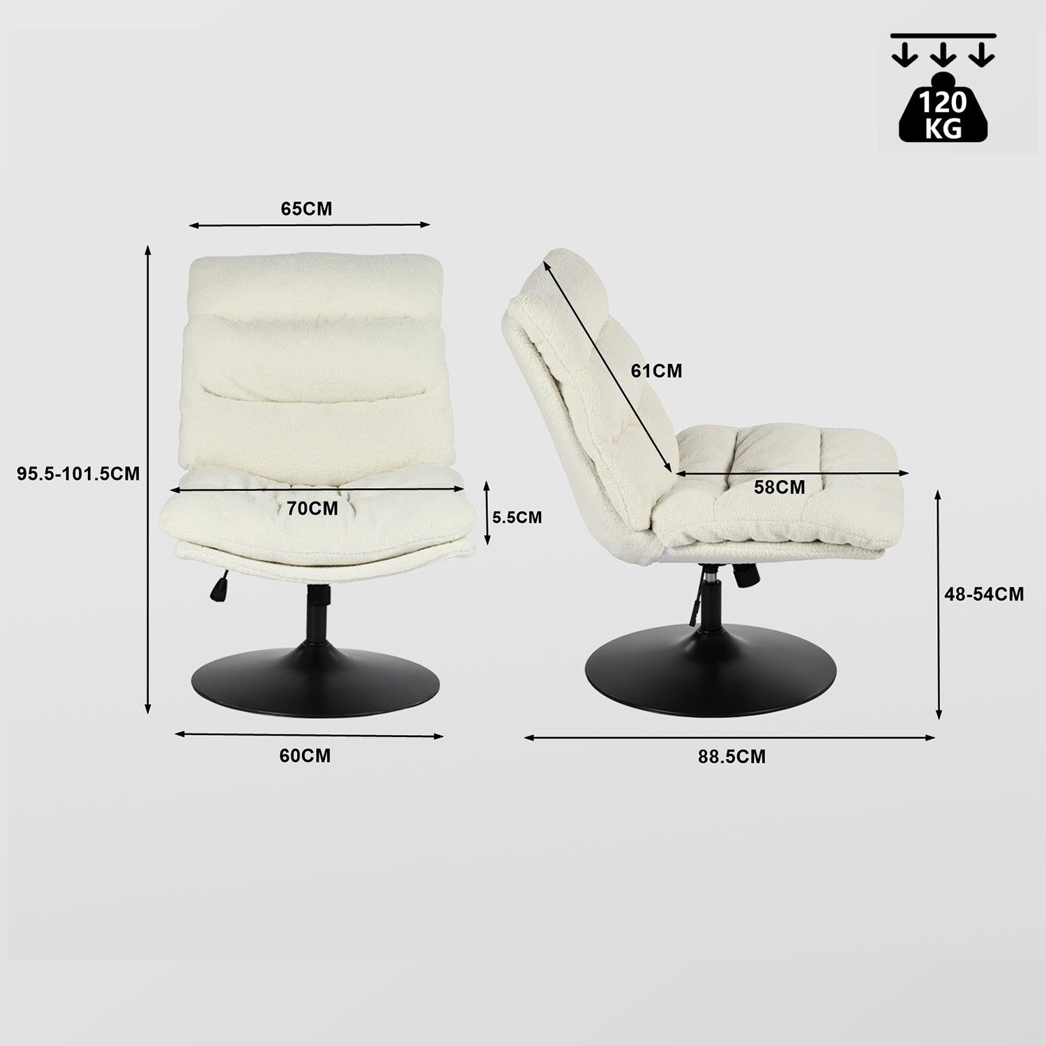 Fauteuil de loisirs réglable tissu mouton bouclette blanc pivotant à 360° - LAMBERY
