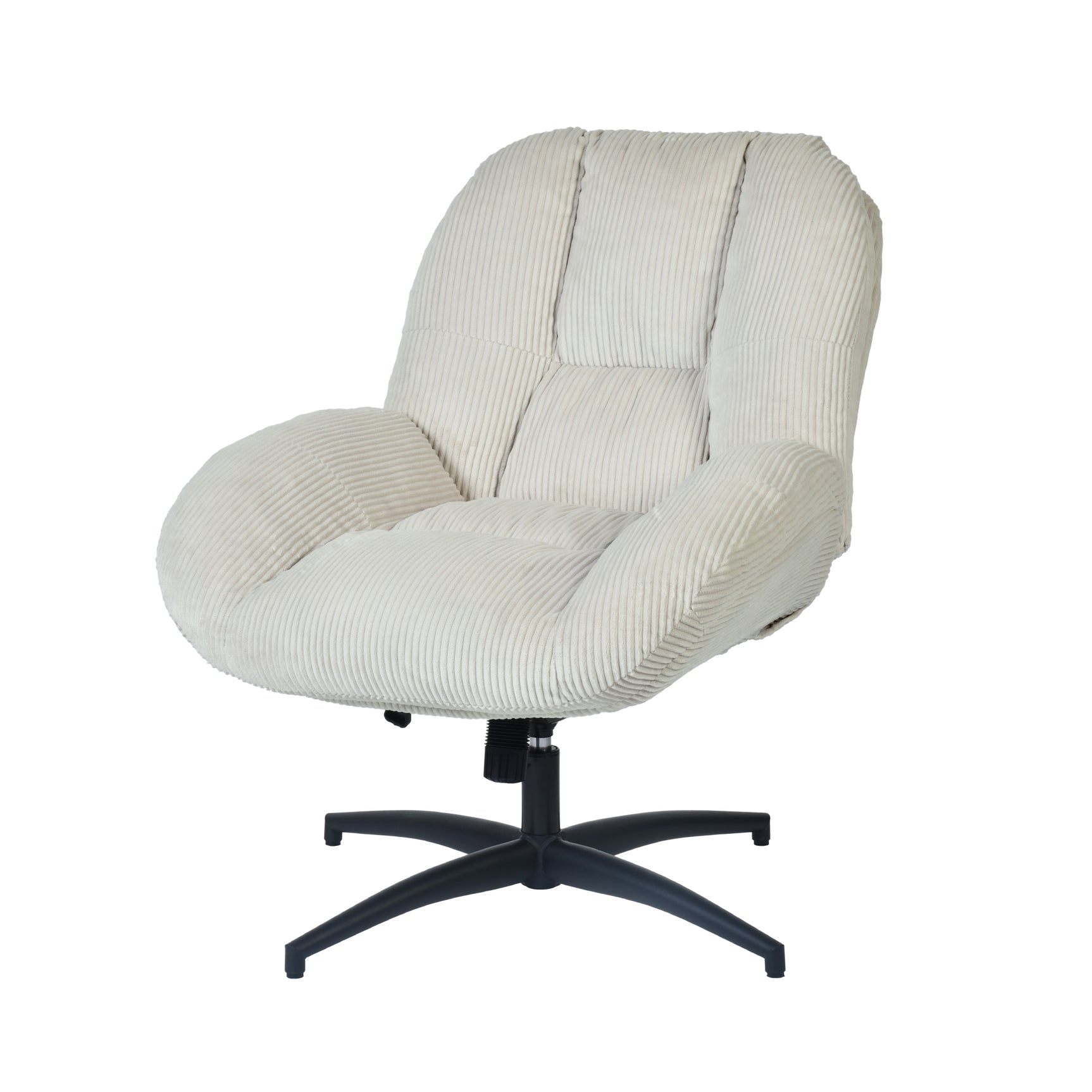 Fauteuil de bureau pivotant scandinave avec accoudoirs en velours côtelé, réglable, beige - LITHOPS FIX