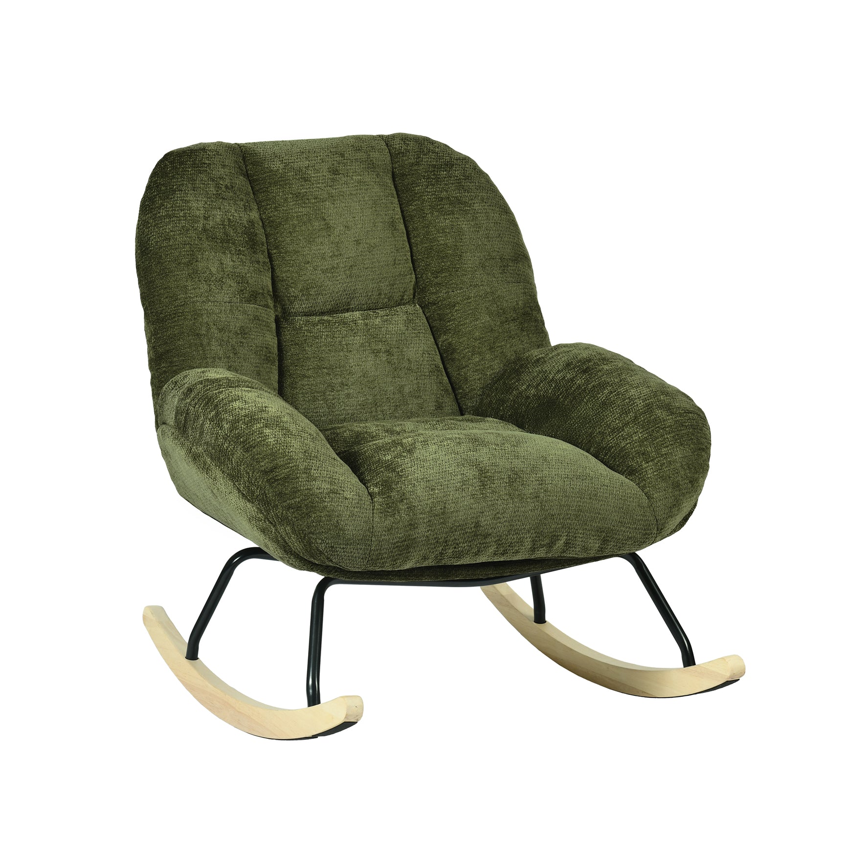 Fauteuil à bascule scandinave en tissu chenille avec accoudoirs pour salon ou chambre à coucher, vert - LITHOPS