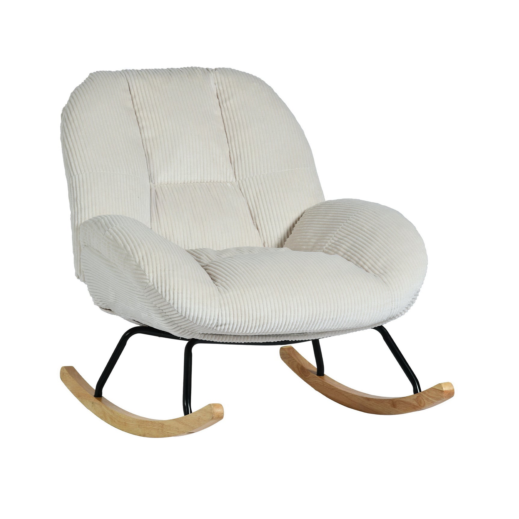 Fauteuil à bascule scandinave en velours côtelé avec accoudoirs pour salon ou chambre à coucher, beige - LITHOPS
