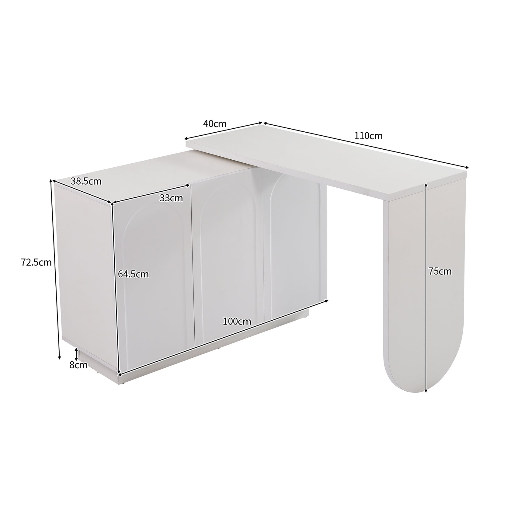Bureau d'angle pivotant blanc en forme de L avec 3 placards de rangement