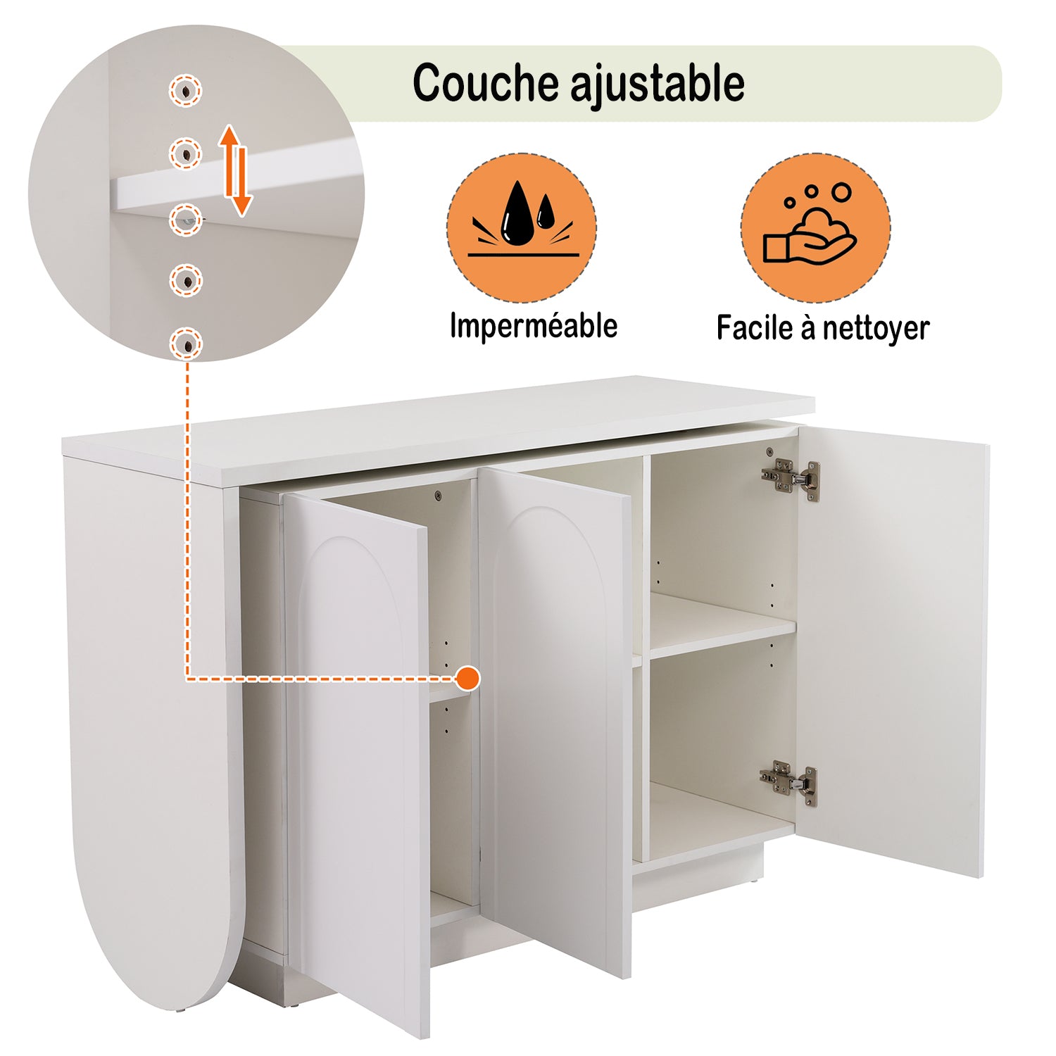 Bureau d'angle pivotant blanc en forme de L avec 3 placards de rangement