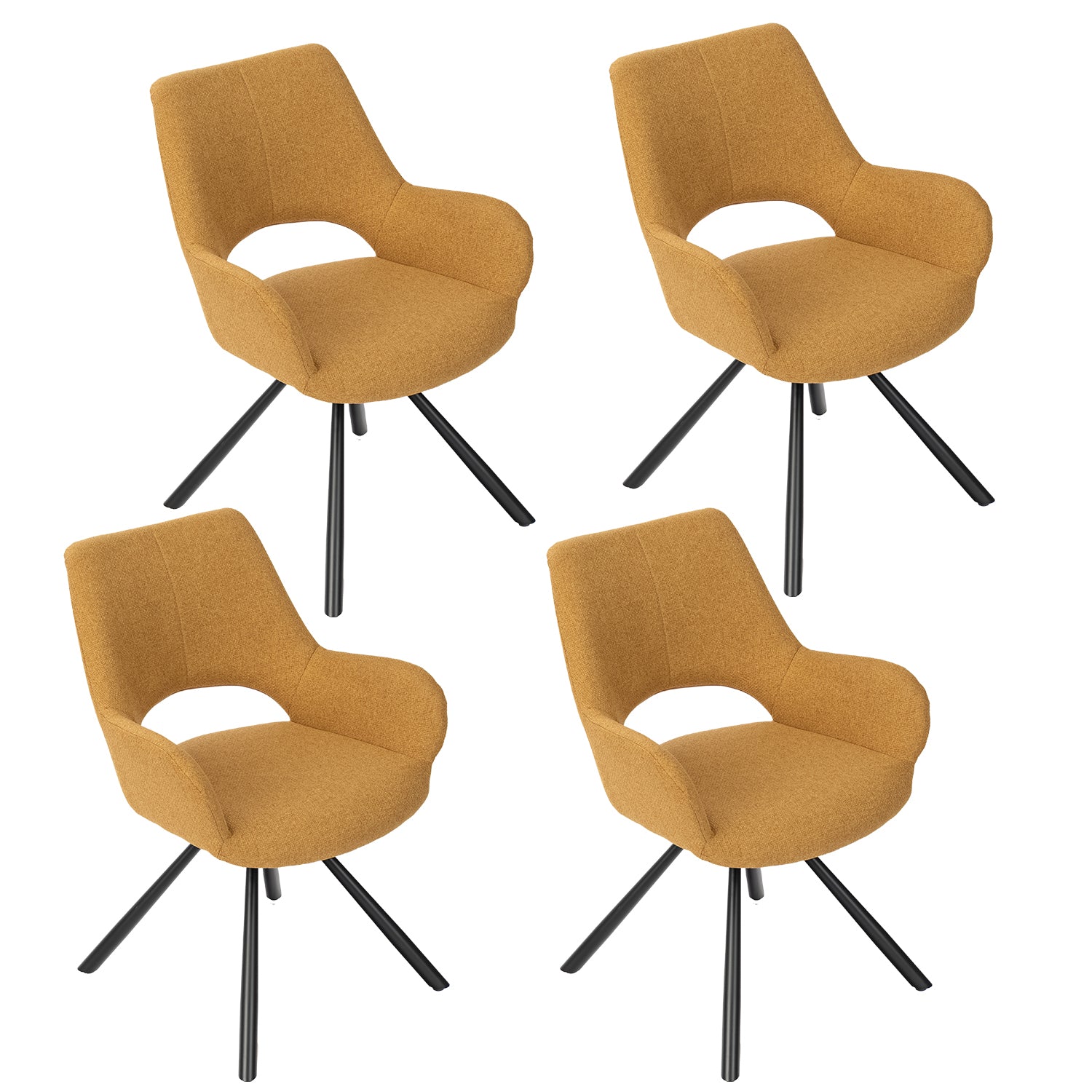 Set of 4 contemporary dining room chairs in yellow fabric, black metal legs - BETH FABRIC YELLOW 4PCS