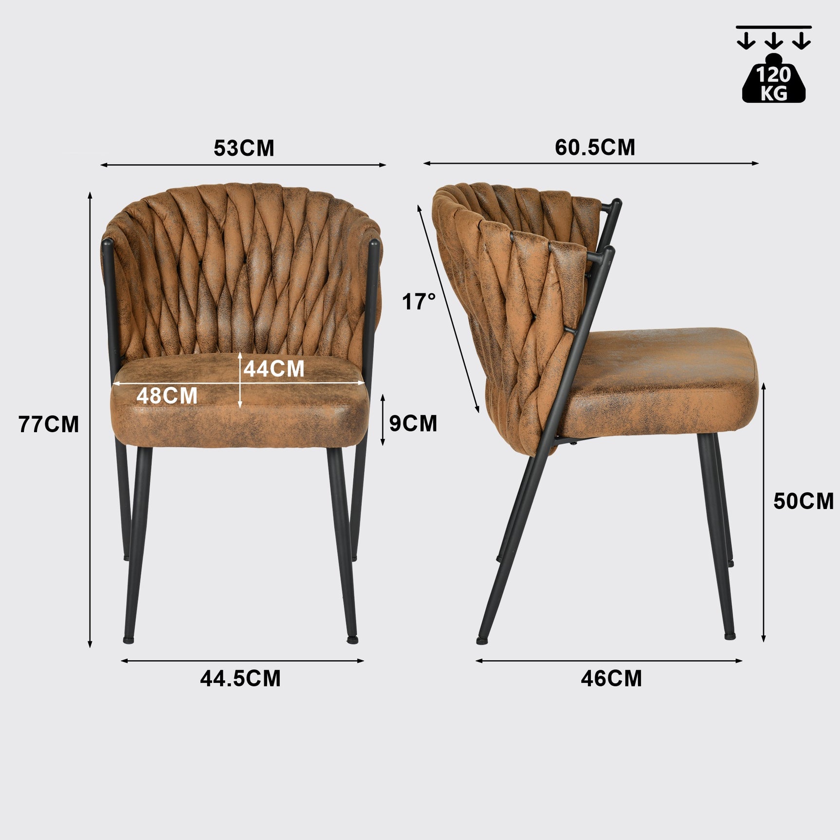 Lot de 6 chaises de salle à manger style rétro vintage avec dossier tressé en suédine marron - MILIANA