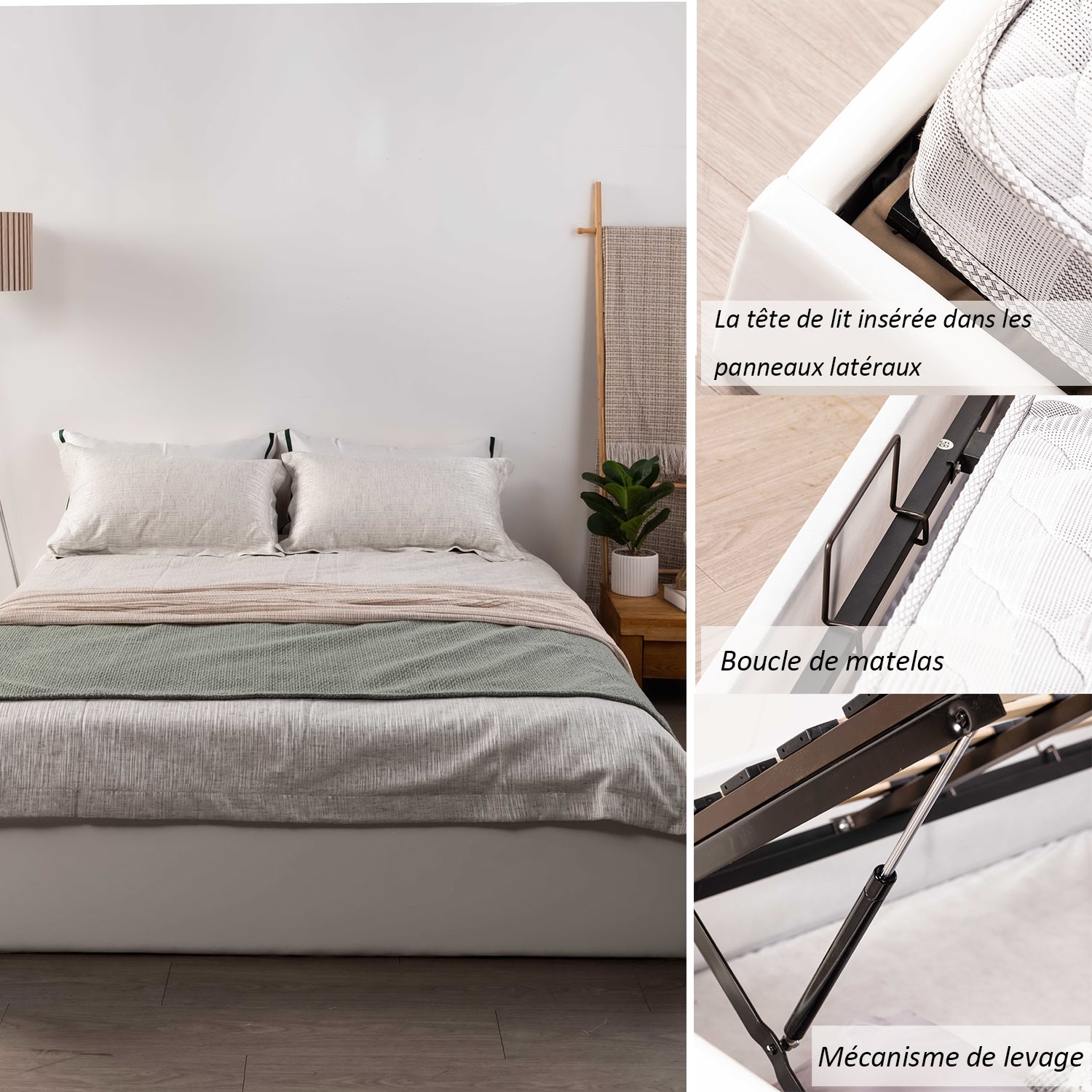 2 -seerer Brustbett (160x200) mit Lattes Box Spring im skandinavischen Stil in weißem Nachahmungsleder - Majestät