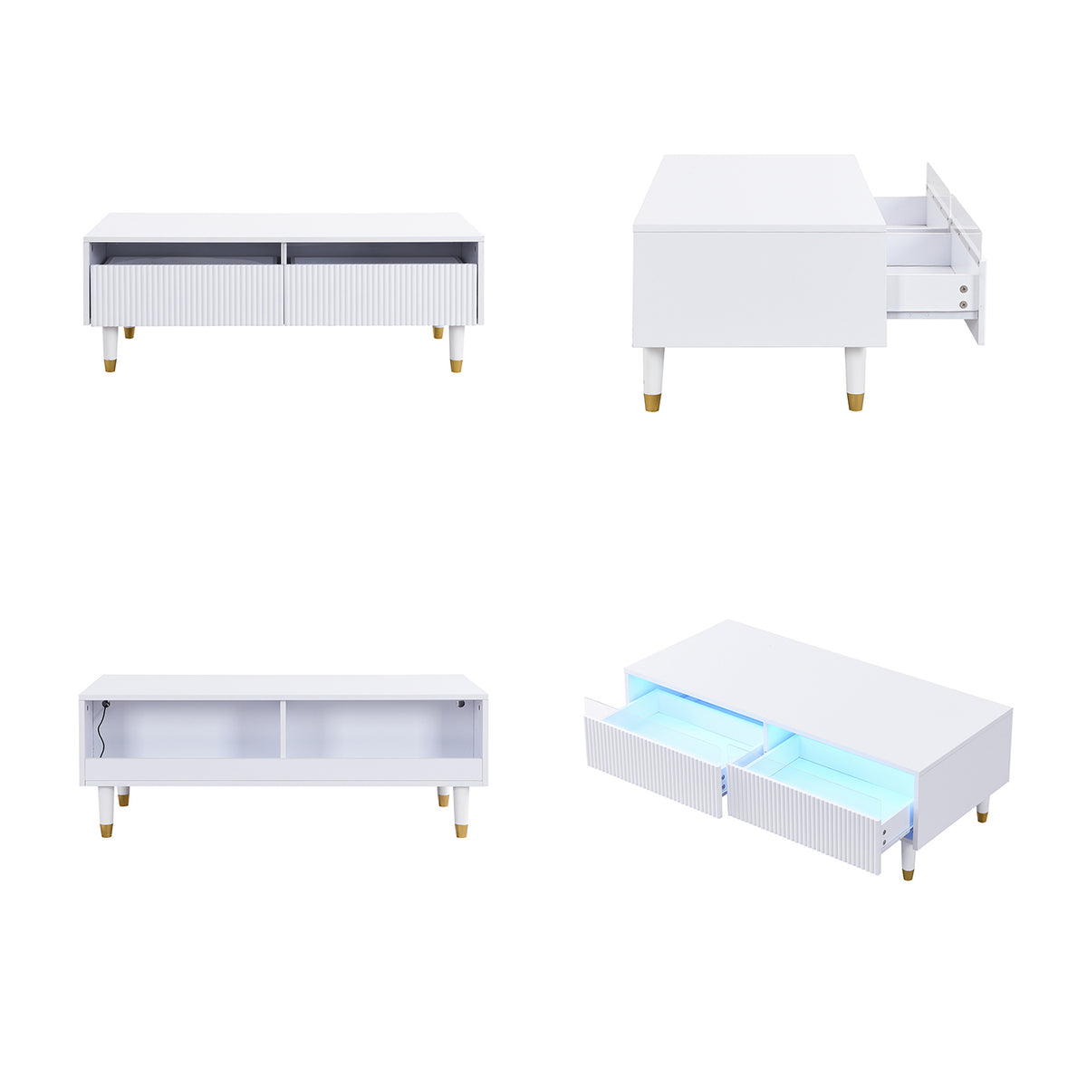 Table basse en MDF blanc avec éclairage LED
