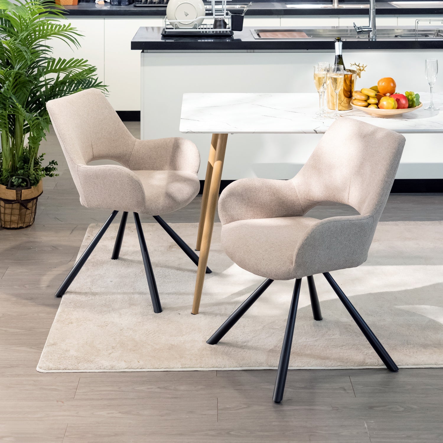 Set of 4 Scandinavian dining chairs with beige fabric armrests - Beth