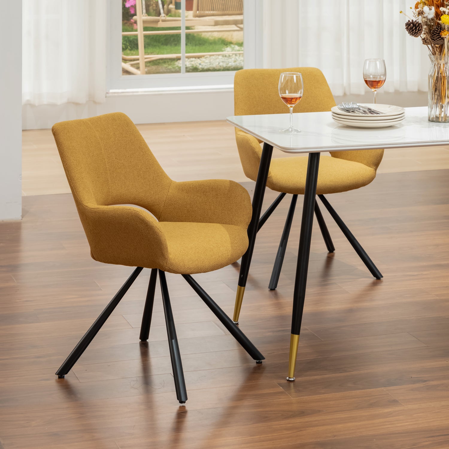 Set aus 6 modernen Esszimmerstühlen aus gelbem Stoff, schwarze Metallbeine – BETH STOFF GELB 6STK