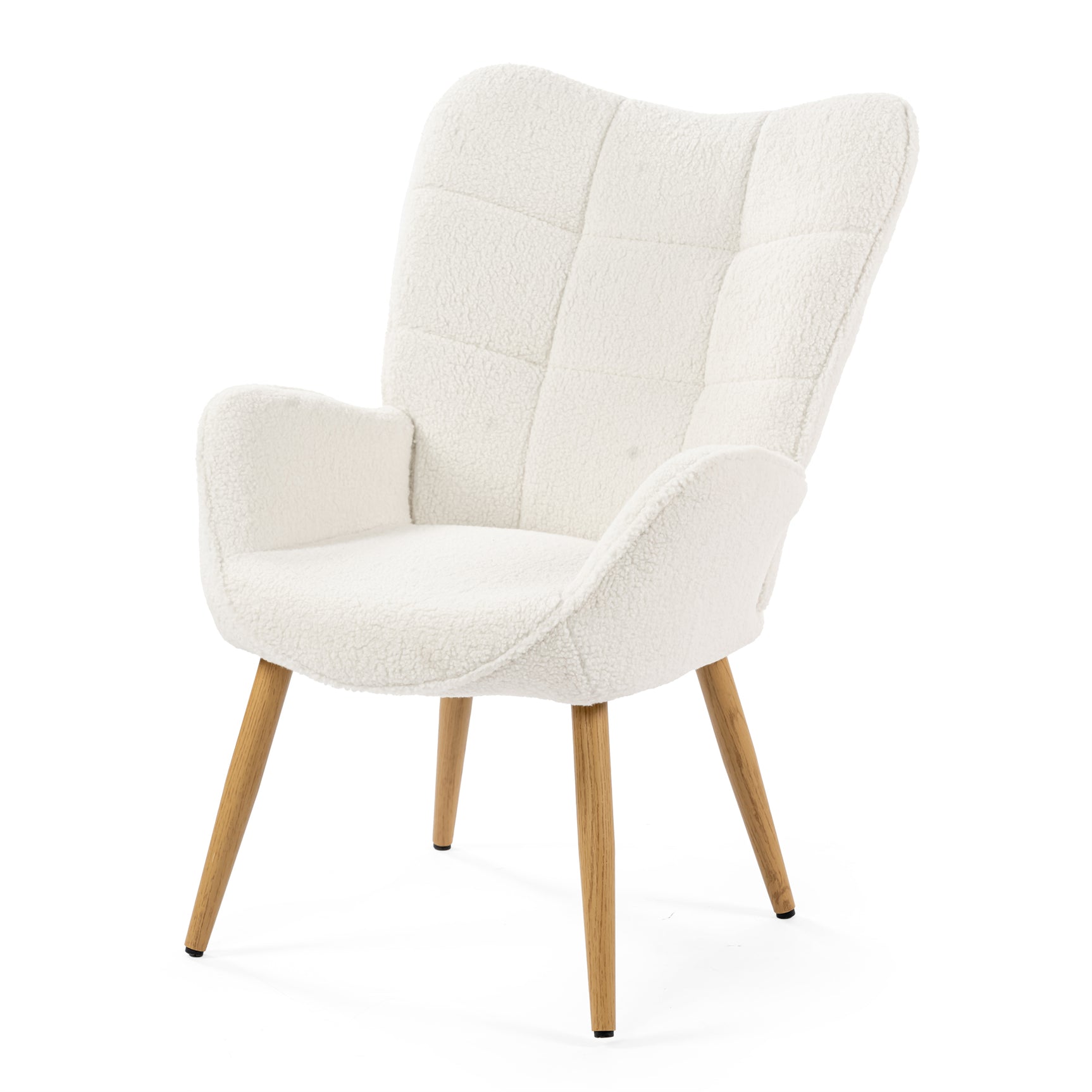 Fauteuil scandinave avec accoudoirs en tissu mouton bouclette beige à surpiqûres - KANAS