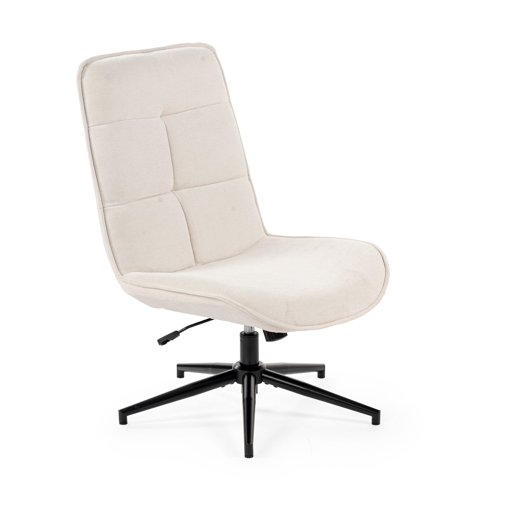 Adjustable leisure armchair in beige chenille fabric, 360° swivel - CHARLOTTE