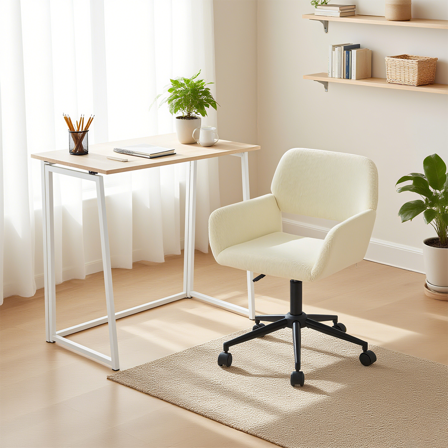 Ensemble bureau pliable et fauteuil de bureau en velours côtelé beige âââââââ€?ASCOLI & ROSS