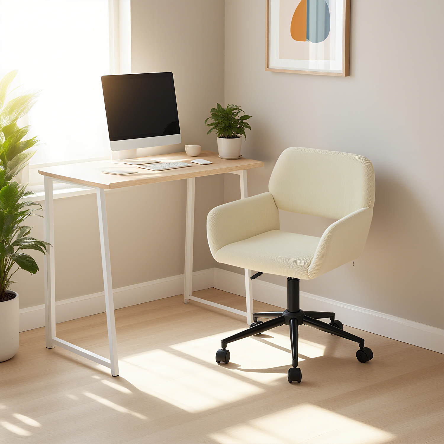 Ensemble bureau pliable et fauteuil de bureau en velours côtelé beige âââââââ€?ASCOLI & ROSS