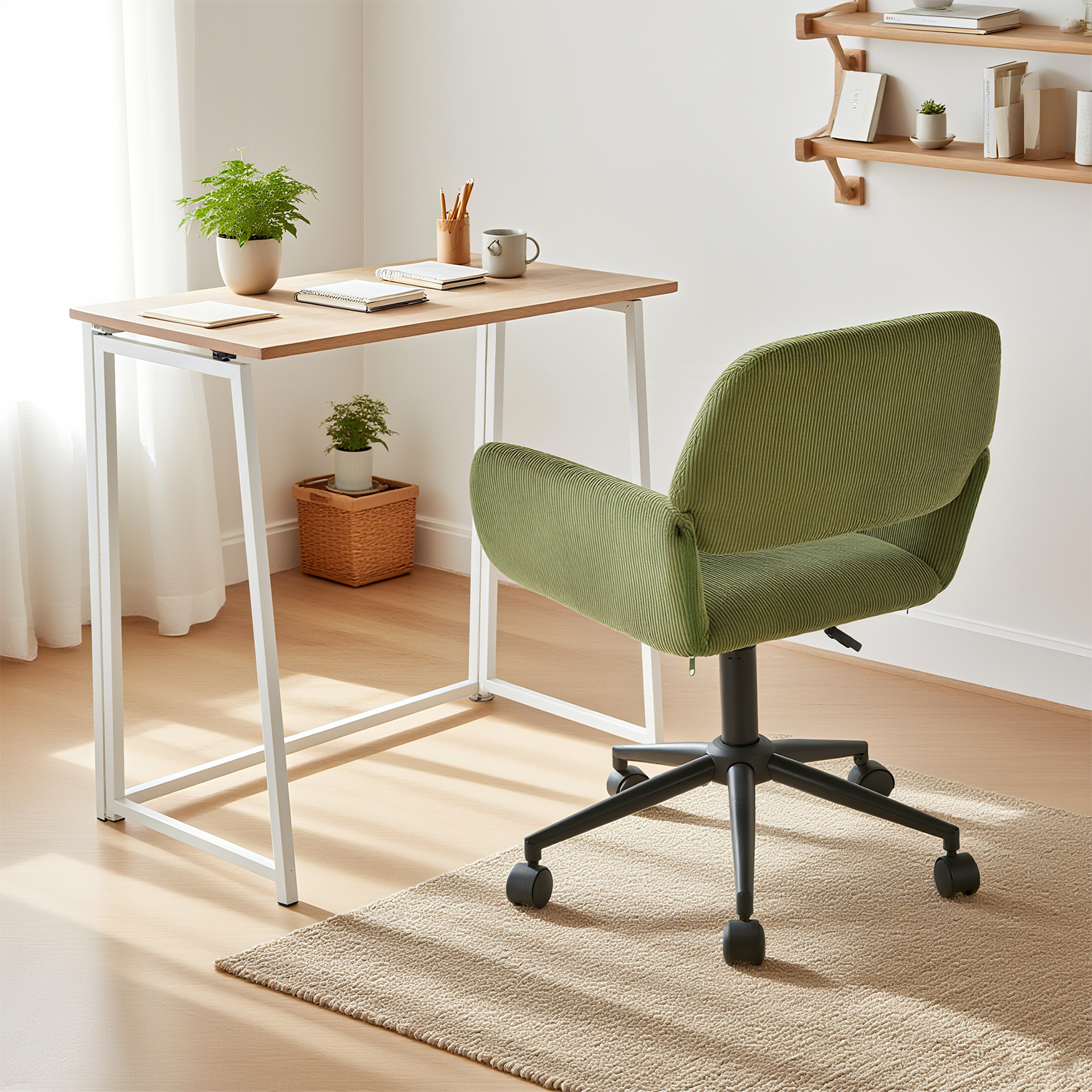Ensemble bureau pliable et fauteuil de bureau en velours côtelé vert olive âââââââ€?ASCOLI & ROSS