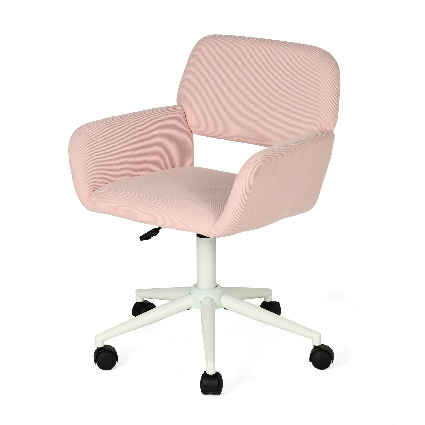 Fauteuil de bureau en velours côtelé rose, réglable en hauteur, rotation à 360° - ROSS