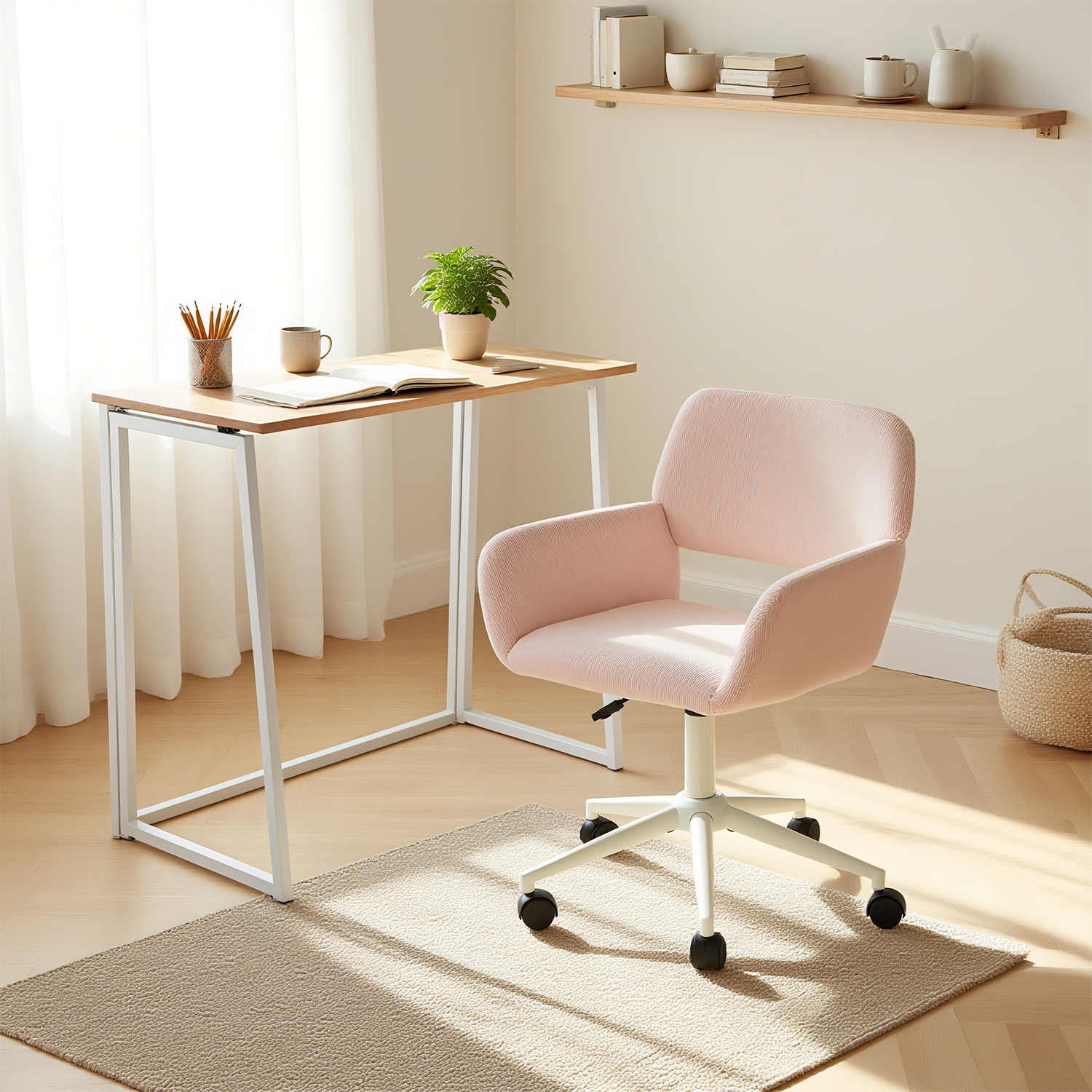 Ensemble bureau pliable et fauteuil de bureau en velours côtelé rose âââââââ€?ASCOLI & ROSS