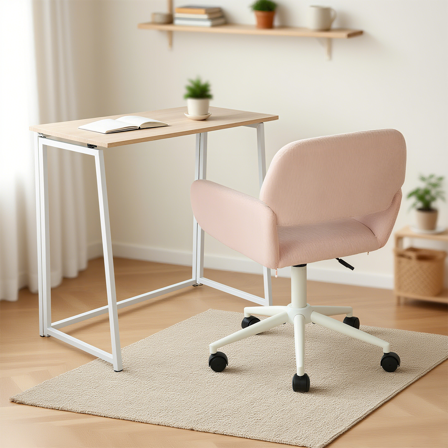 Ensemble bureau pliable et fauteuil de bureau en velours côtelé rose âââââââ€?ASCOLI & ROSS