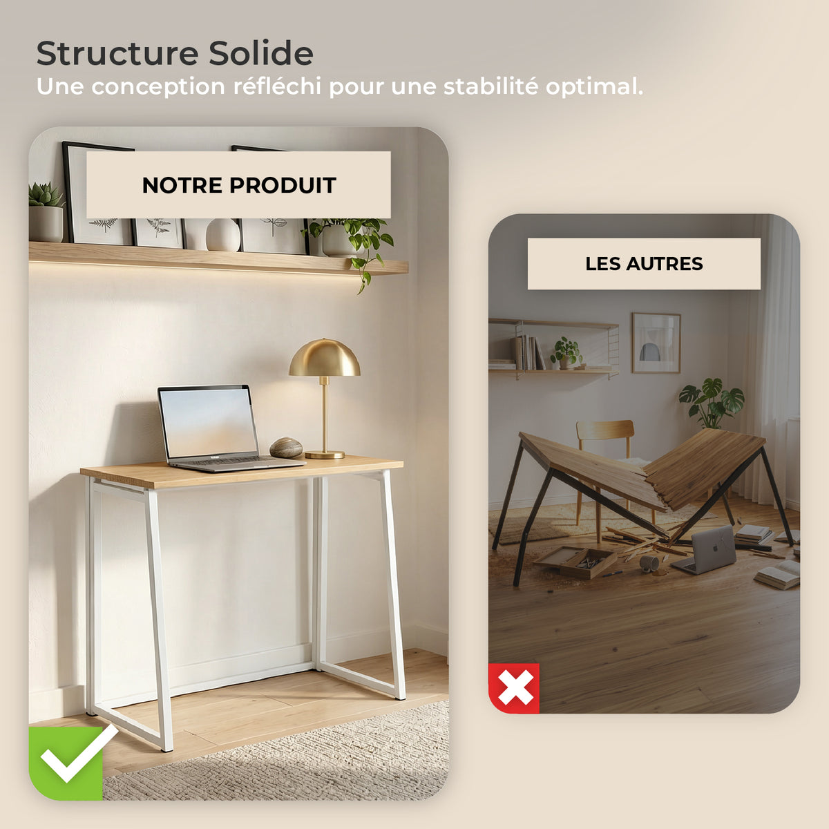 Folding Industrial Computer Office in Oak Wood and White Metal - Ascoli