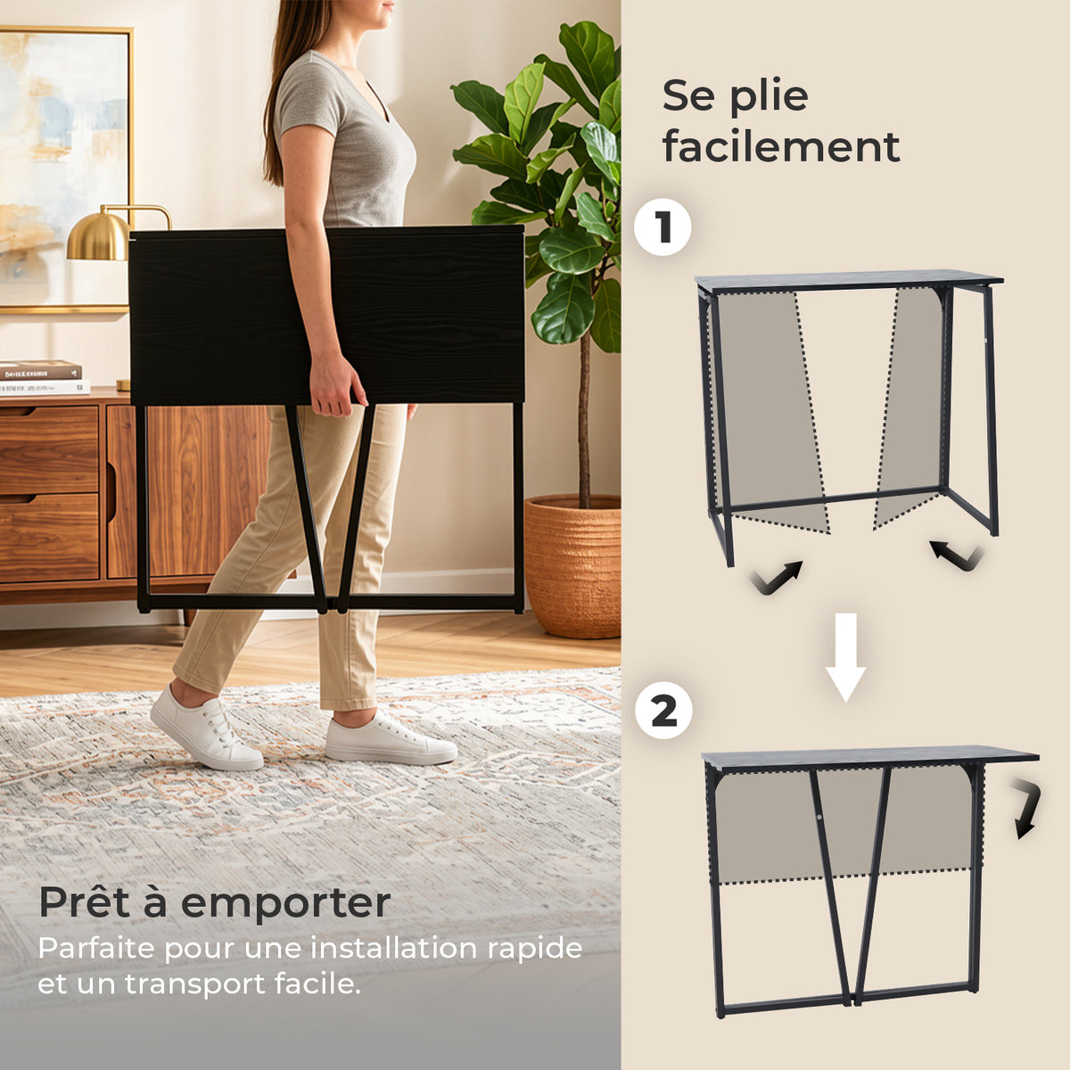 Foldable industrial desktop in wood and black metal - Ascoli