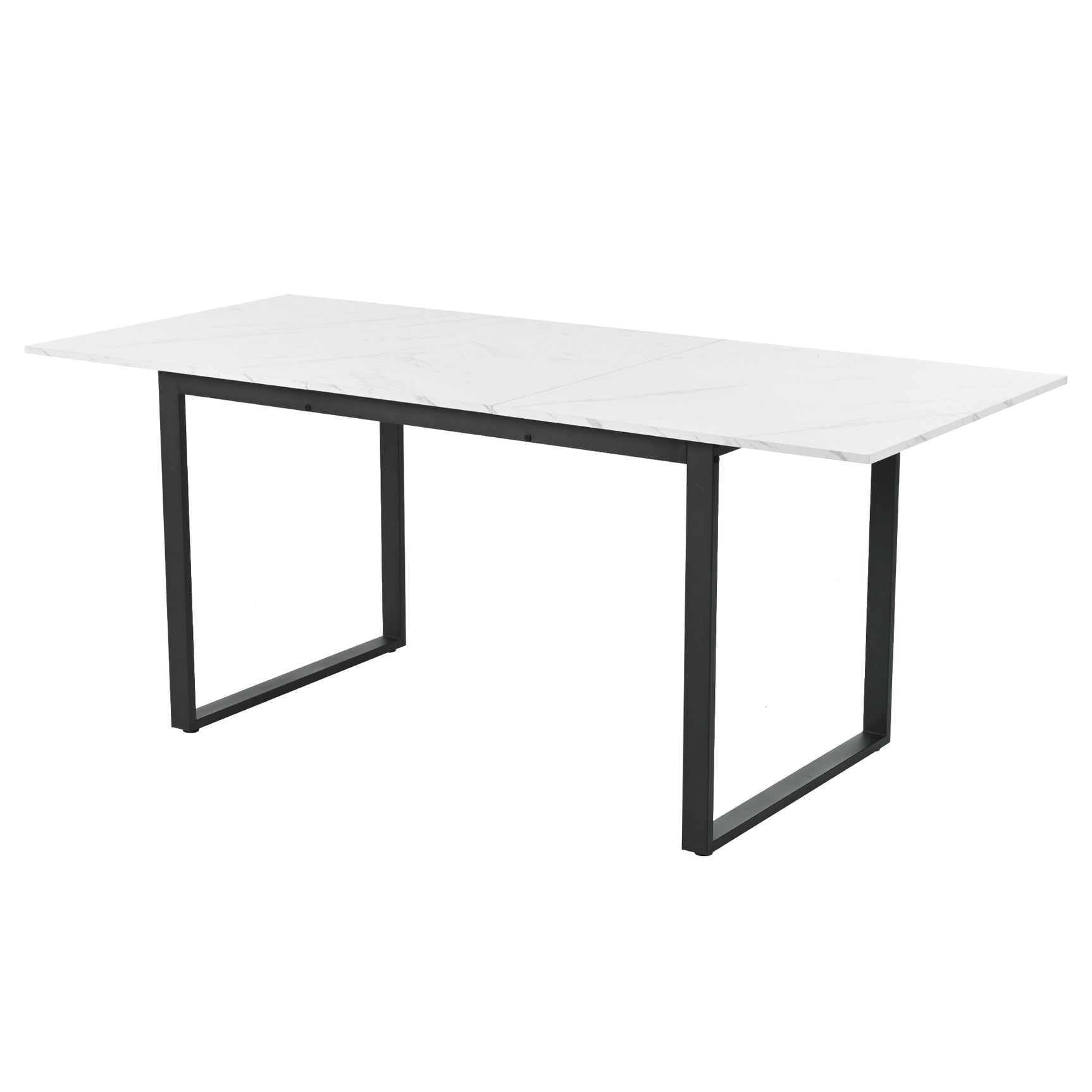 Ausziehbarer Esstisch 140/180 x 80 x 75 cm mit MDF-Platte in weißem Marmoreffekt und schwarzen Metallbeinen
