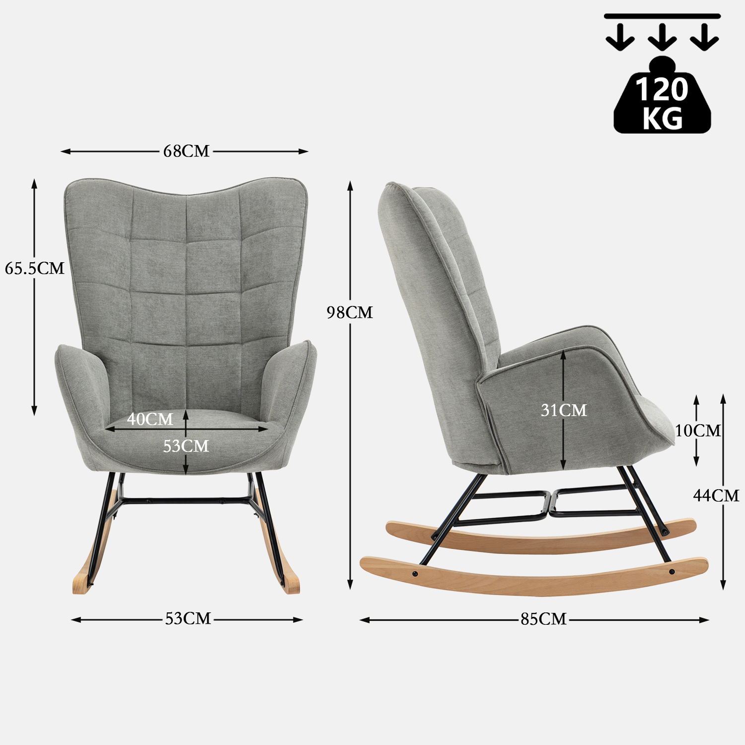 Scandinavian breastfeeding armchair with armrests in gray fabric with stitching - Funkel