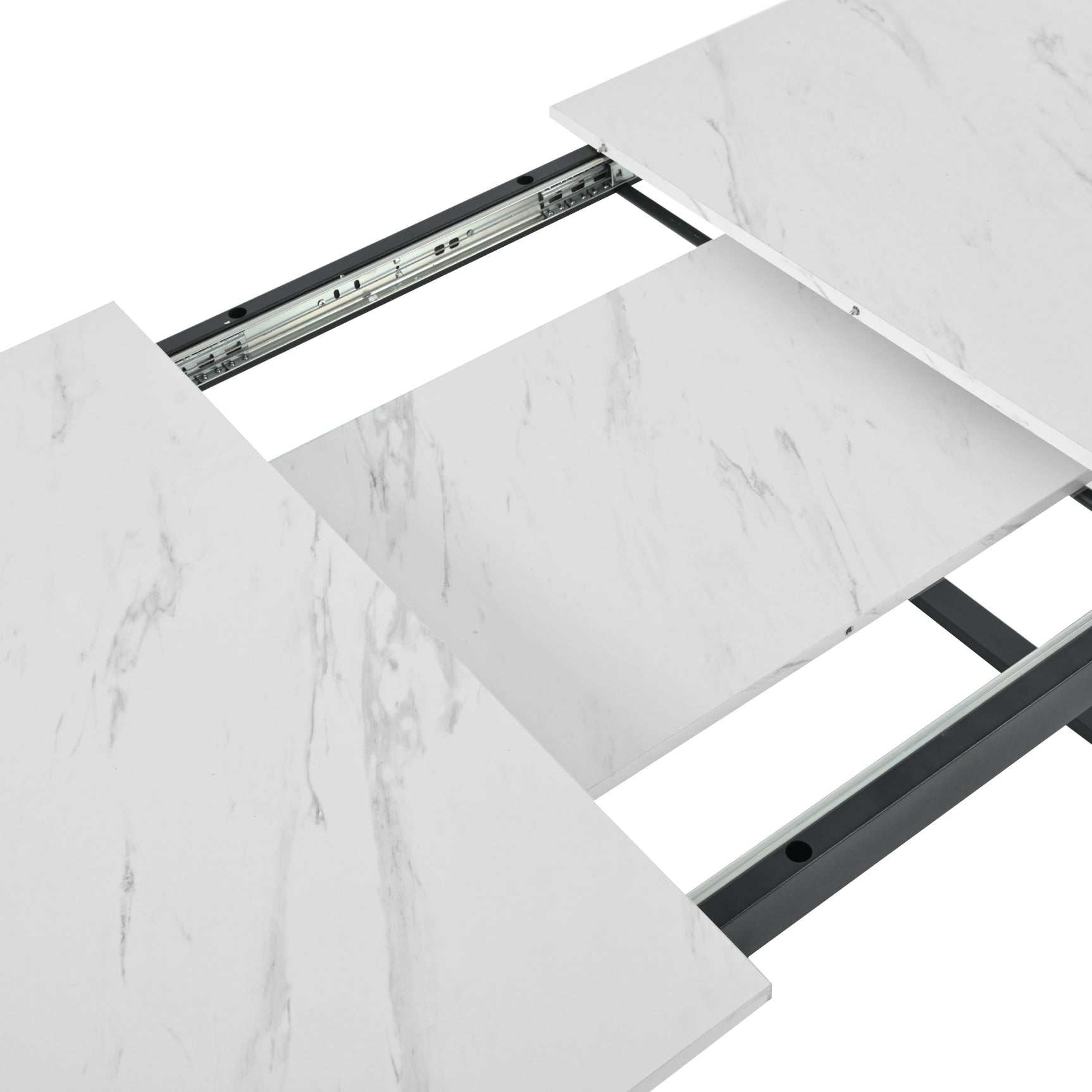 Ausziehbarer Esstisch 140/180 x 80 x 75 cm mit MDF-Platte in weißem Marmoreffekt und schwarzen Metallbeinen