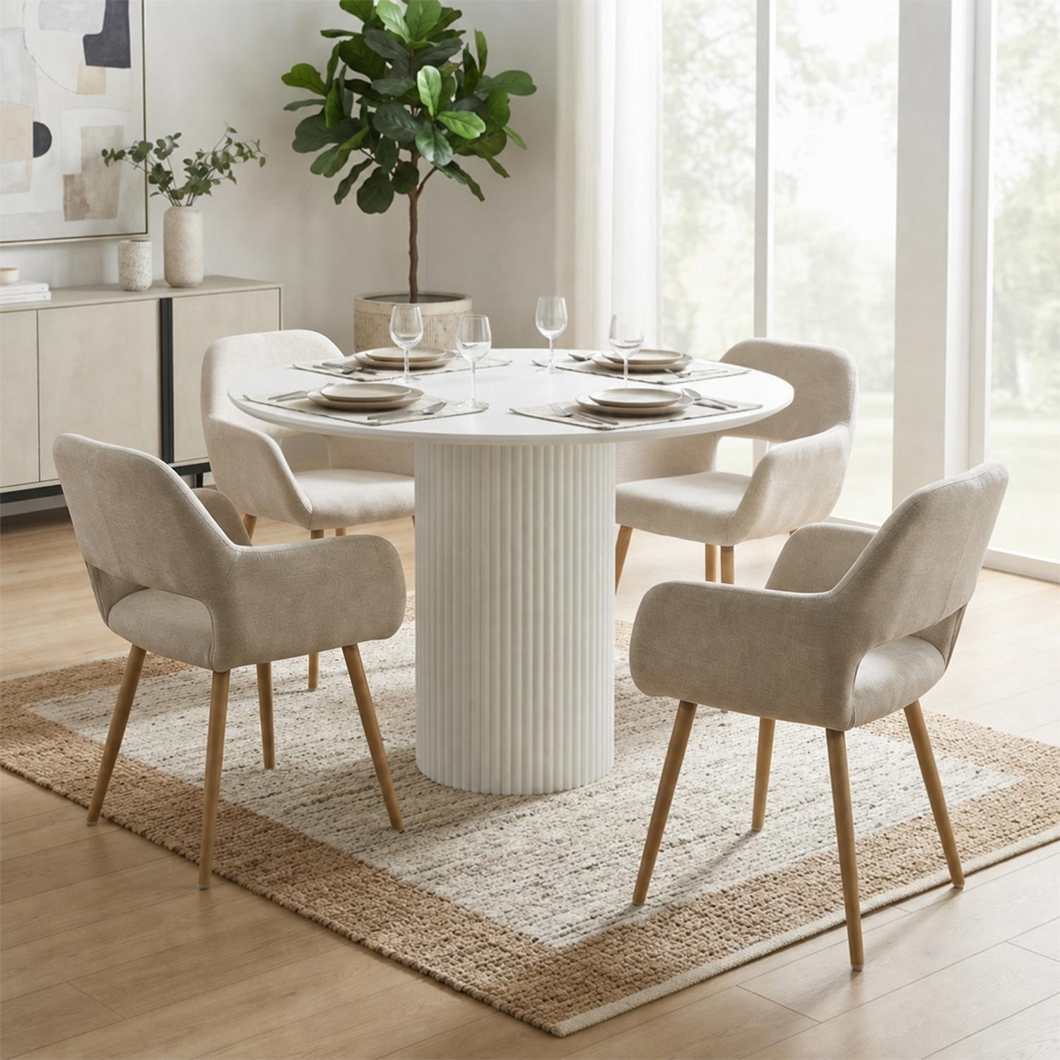 Set von 2 skandinavischen Esszimmer Sesseln mit beige Stoffarmlehnen - Cromwell