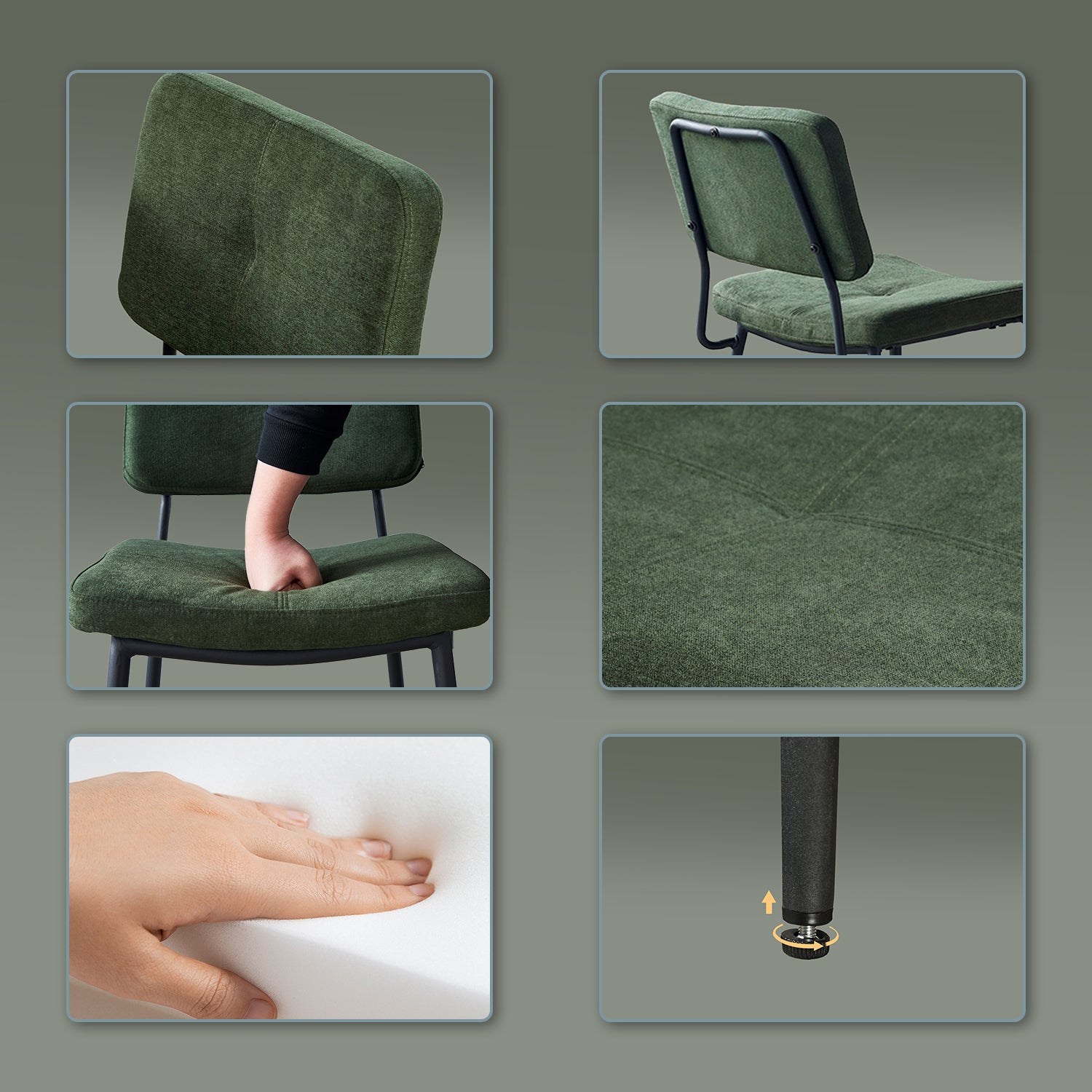 Ensemble table à manger extensible noire et 4 chaises en tissu vert, style scandinave
