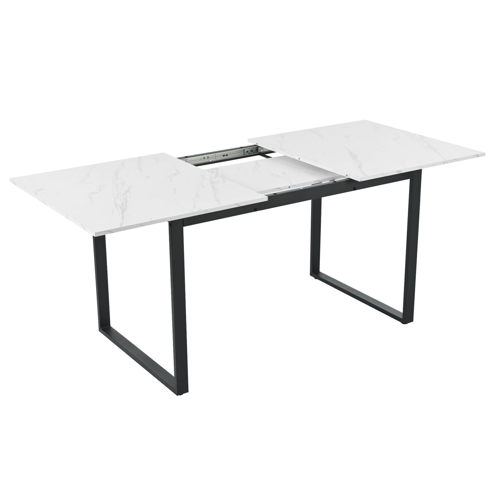 Ausziehbarer Esstisch 140/180 x 80 x 75 cm mit MDF-Platte in weißem Marmoreffekt und schwarzen Metallbeinen