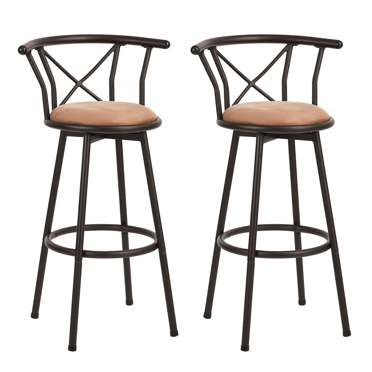 Lot de 2 tabourets de bar industriels pivotants avec dossier en tissu marron - HAILEY 29