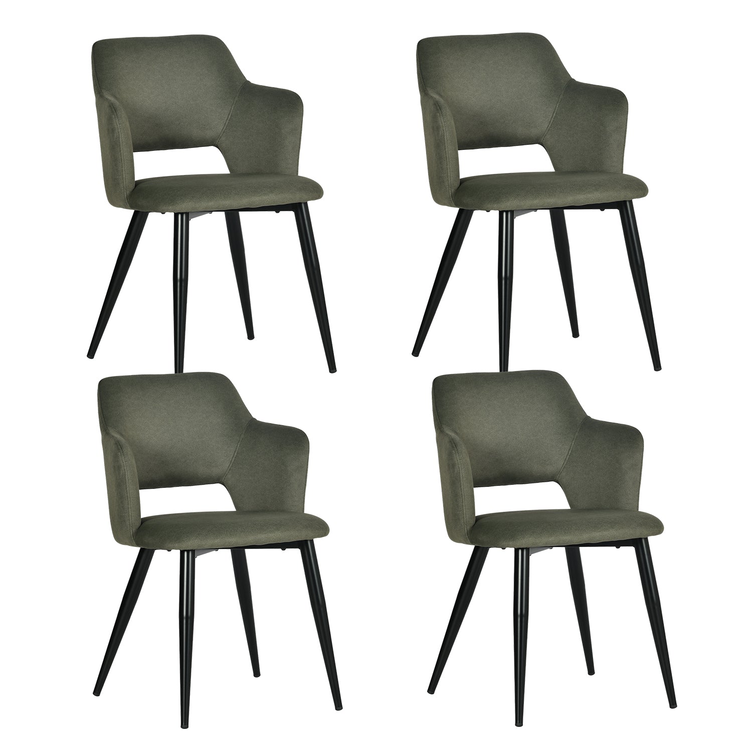 Lot de 4 chaises de salle à manger scandinaves avec accoudoirs en tissu résistant aux animaux et assise rembourré, vert - AKANJI CC
