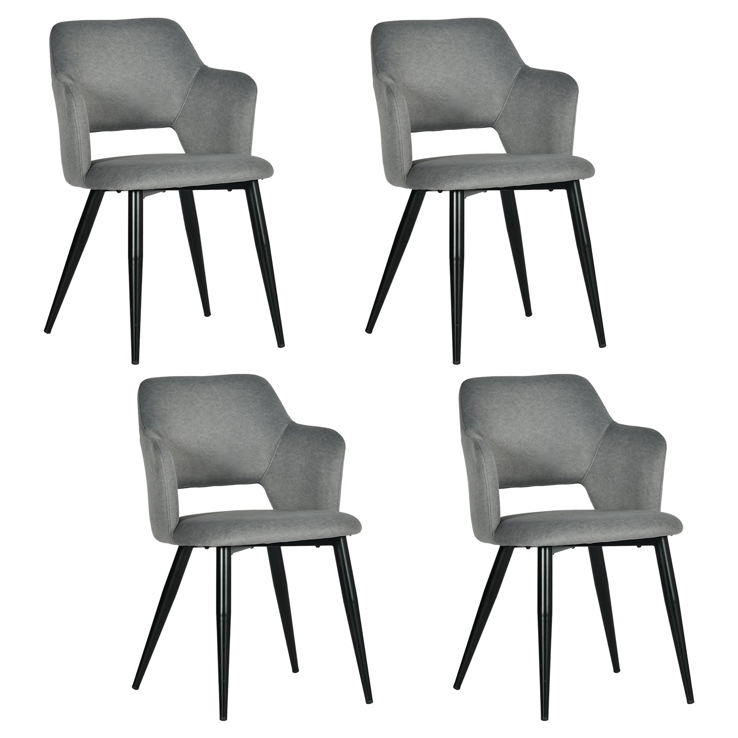 Lot de 4 chaises de salle à manger scandinaves avec accoudoirs en tissu résistant aux animaux et assise rembourrée, gris - AKANJI CC