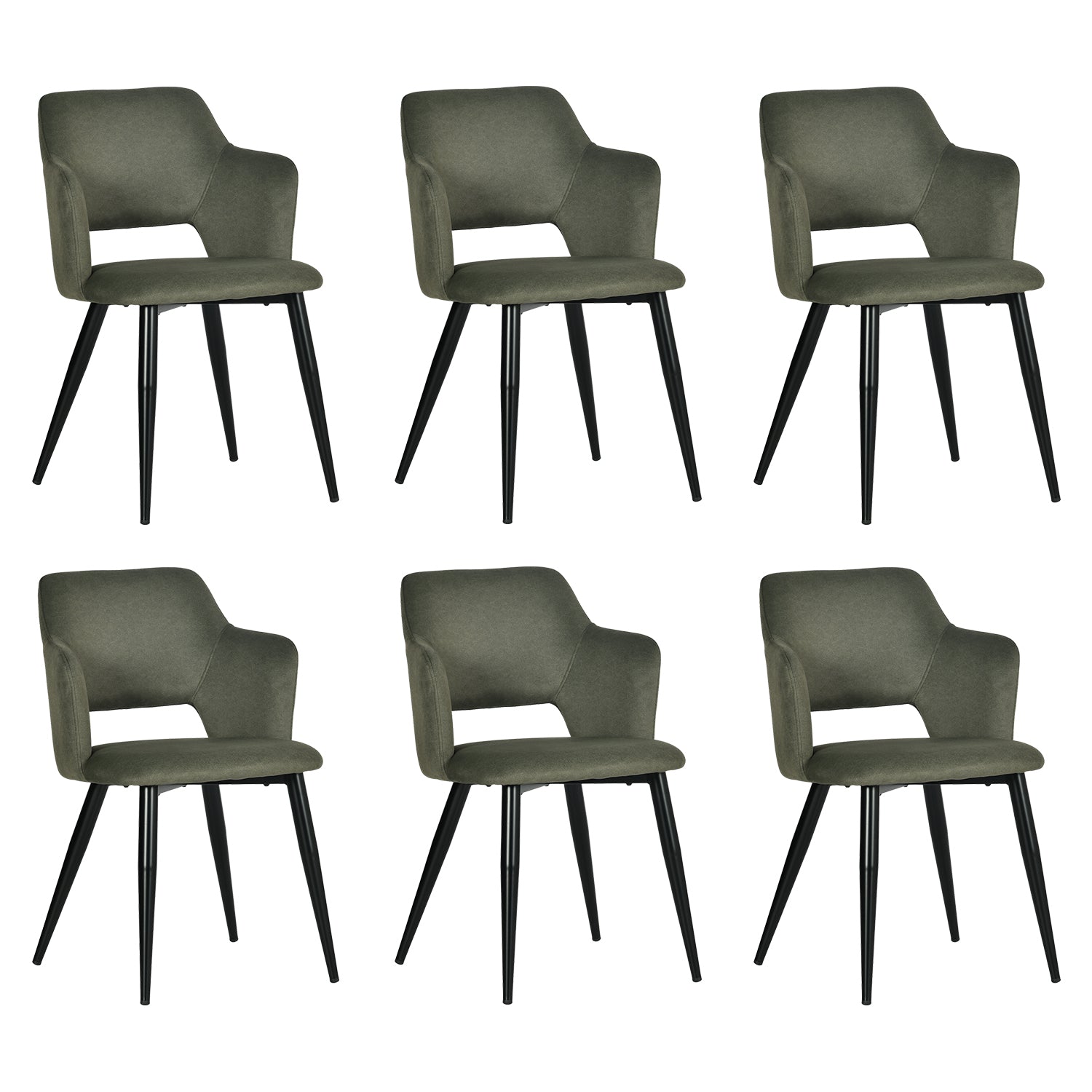 Lot de 6 chaises de salle à manger scandinaves avec accoudoirs en tissu résistant aux animaux et assise rembourrée, vert - AKANJI CC