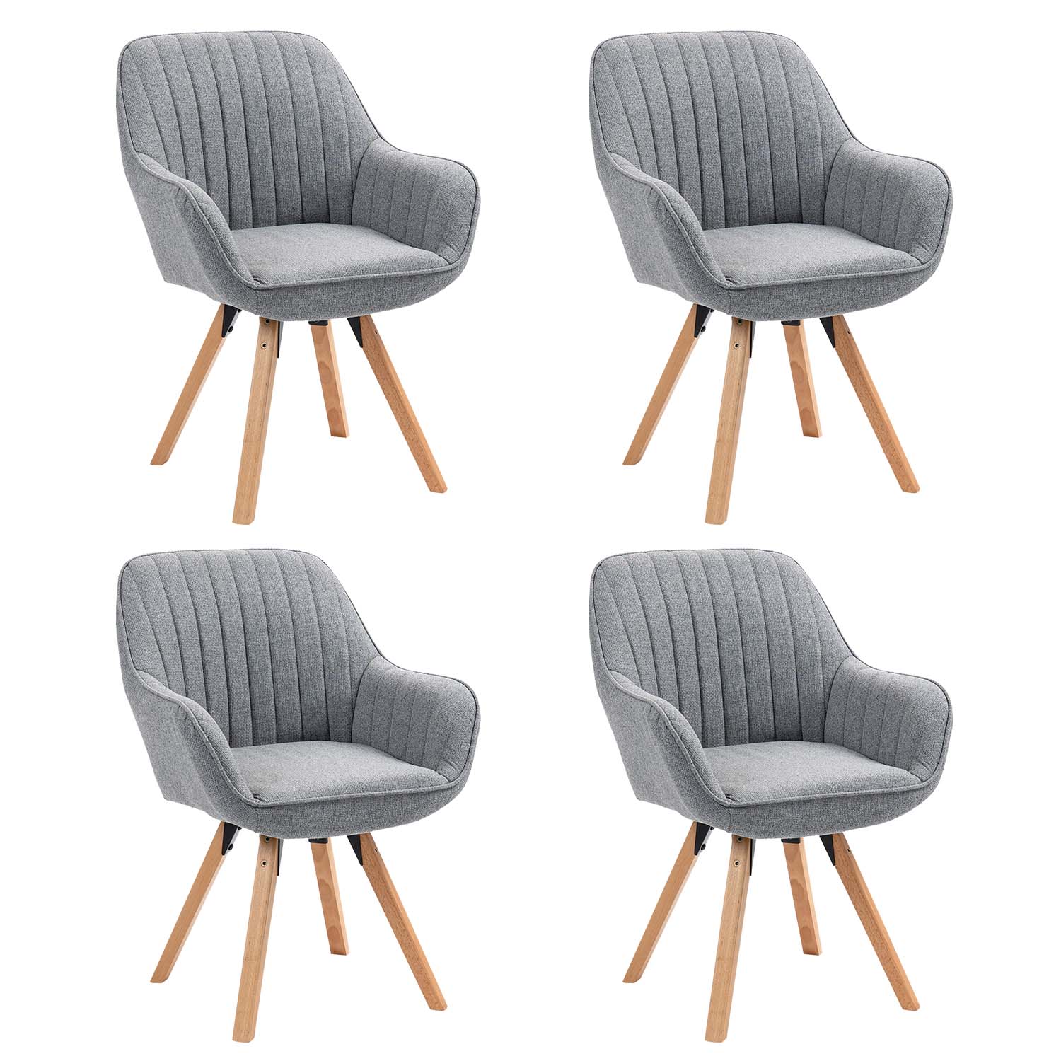 Set of 4 comfortable gray fabric dining room chairs with 360° swivel - CARSON FABRIC GRAY 4PCS