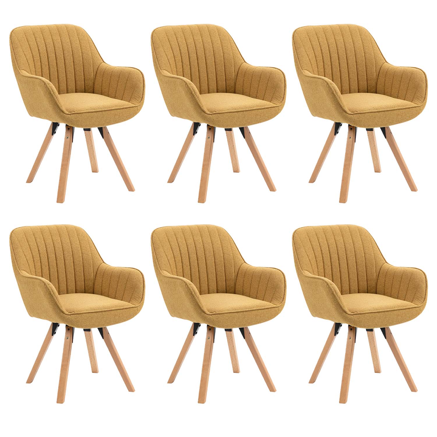 Set of 6 comfortable yellow fabric dining room chairs with 360° swivel - CARSON FABRIC YELLOW 6PCS
