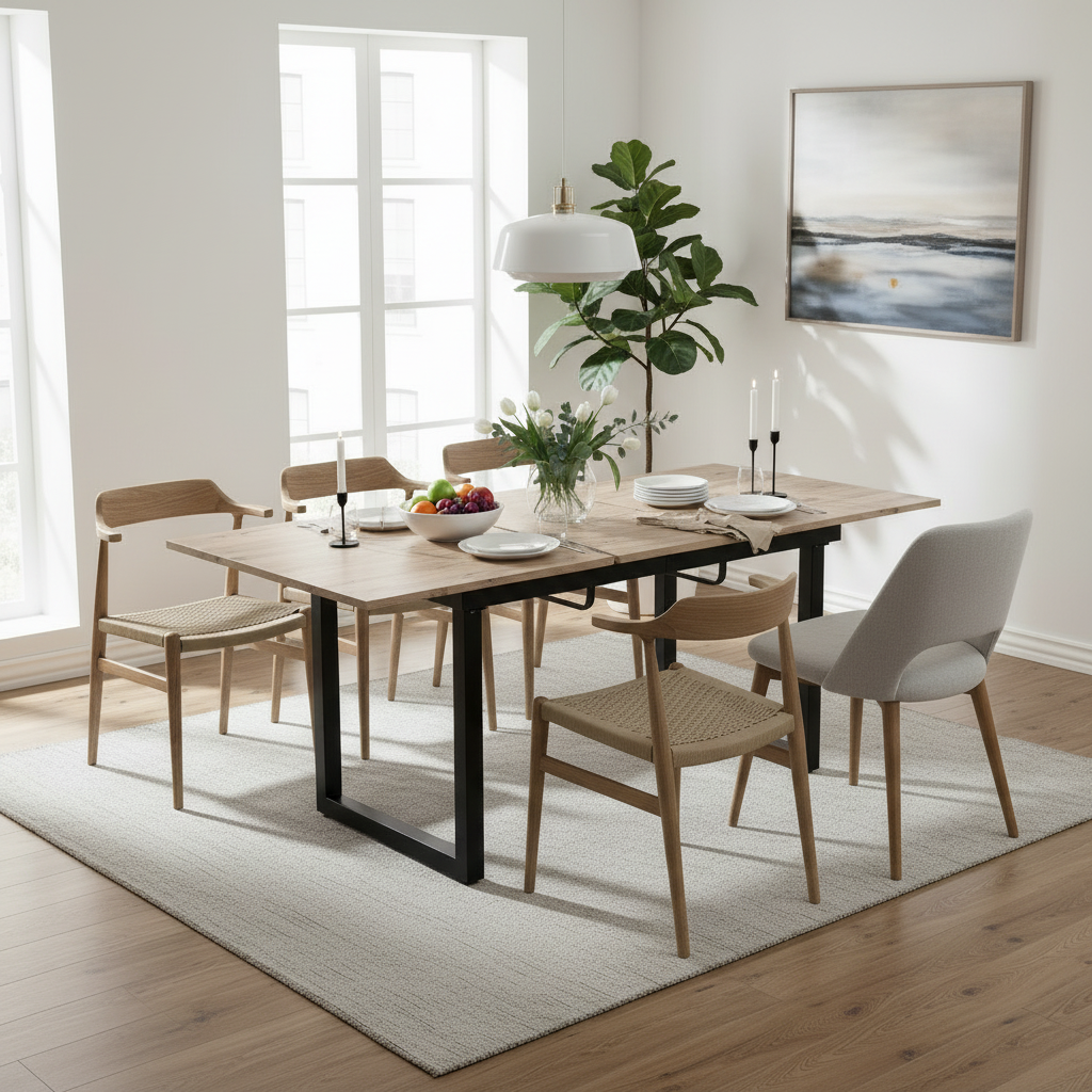 Square dining room scene with decorations