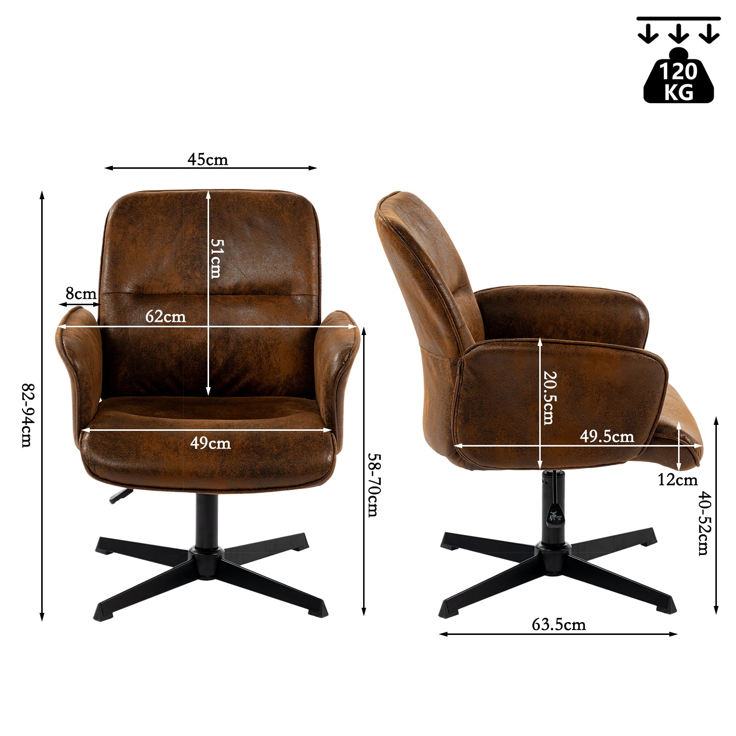 Fauteuil de bureau ergonomique réglable pivotant avec accoudoirs en suédine - THOMASINA
