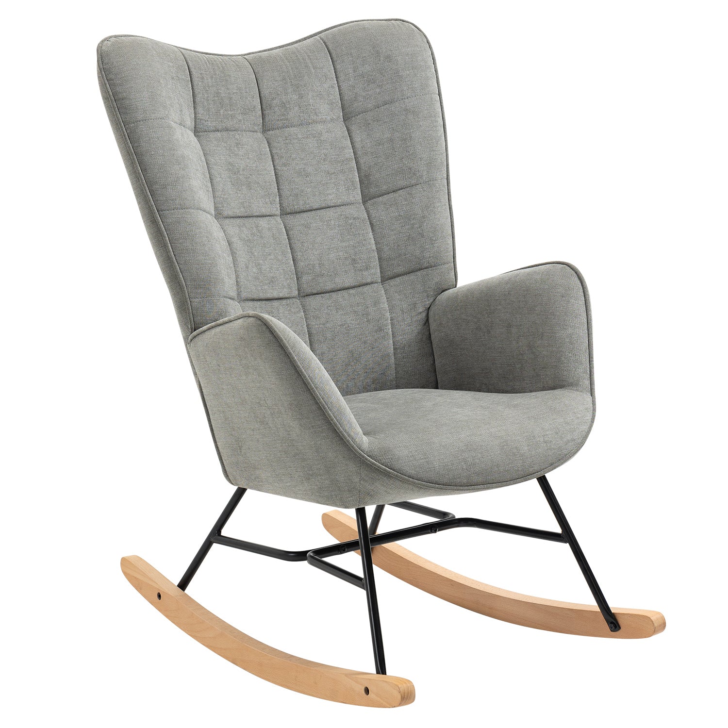 Scandinavian breastfeeding armchair with armrests in gray fabric with stitching - Funkel