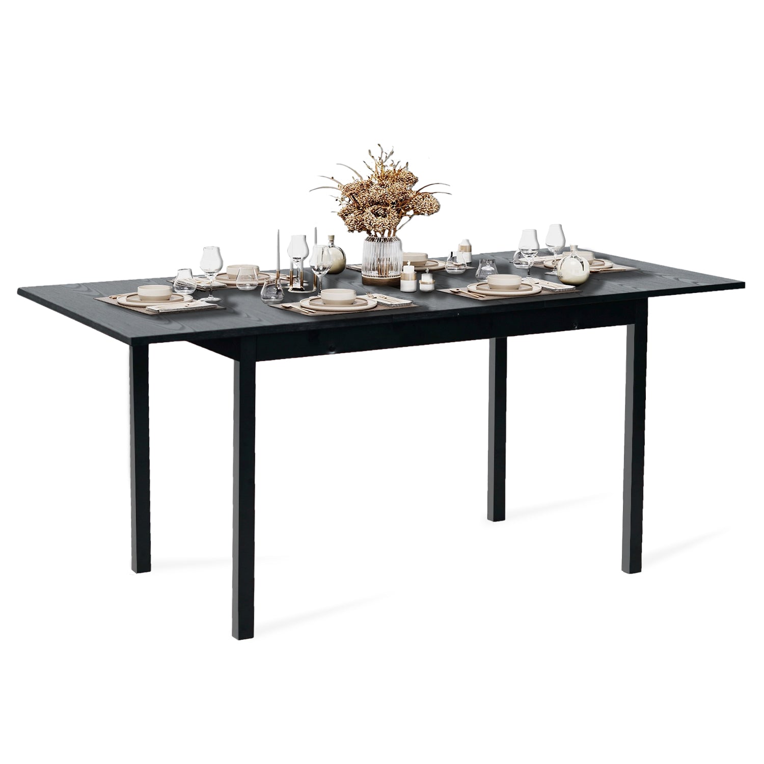 Table de salle à manger extensible industrielle pour 4 à 6 personnes en bois MDF noir - BARI