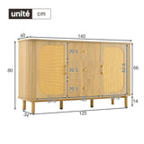 Sideboard Moderne à Rattan et Métal Meuble de Salon avec Schublades Onde 3D et Portes Halbovales Optique de Bois