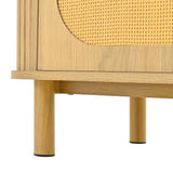 Sideboard Moderne à Rattan et Métal Meuble de Salon avec Schublades Onde 3D et Portes Halbovales Optique de Bois