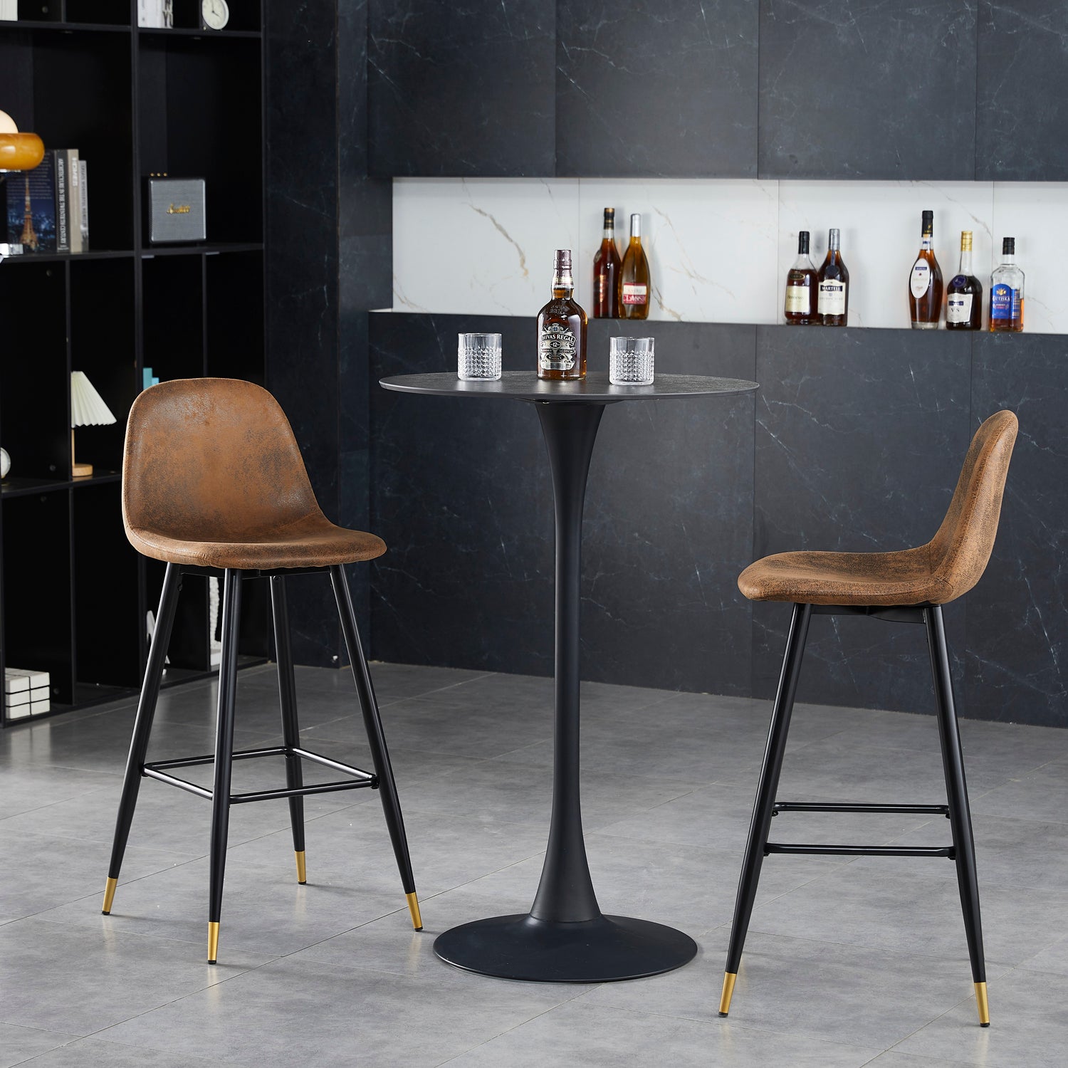 Lot de 2 tabourets de bar industriels avec dossier en suédine - CHARLTON BAR