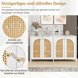 Modernes weißes Buffet in MDF mit 4 Pe -Rattan -Türen und Metallgriffen