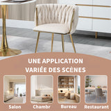 Lot de 2 Chaises en Velours Luxueuses Chaises à Dos Tressé avec Pieds Métal Doré pour Salon Chambre à Coucher Salle à Manger