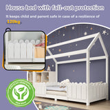 Lit cabane enfant 90x200 cm blanc en bois massif avec barrières de sécurité et sommier à lattes (sans matelas)