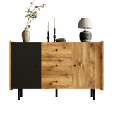 Buffet moderne 120 cm noir et bois avec 2 portes et 3 tiroirs, sideboard design avec grand espace de rangement