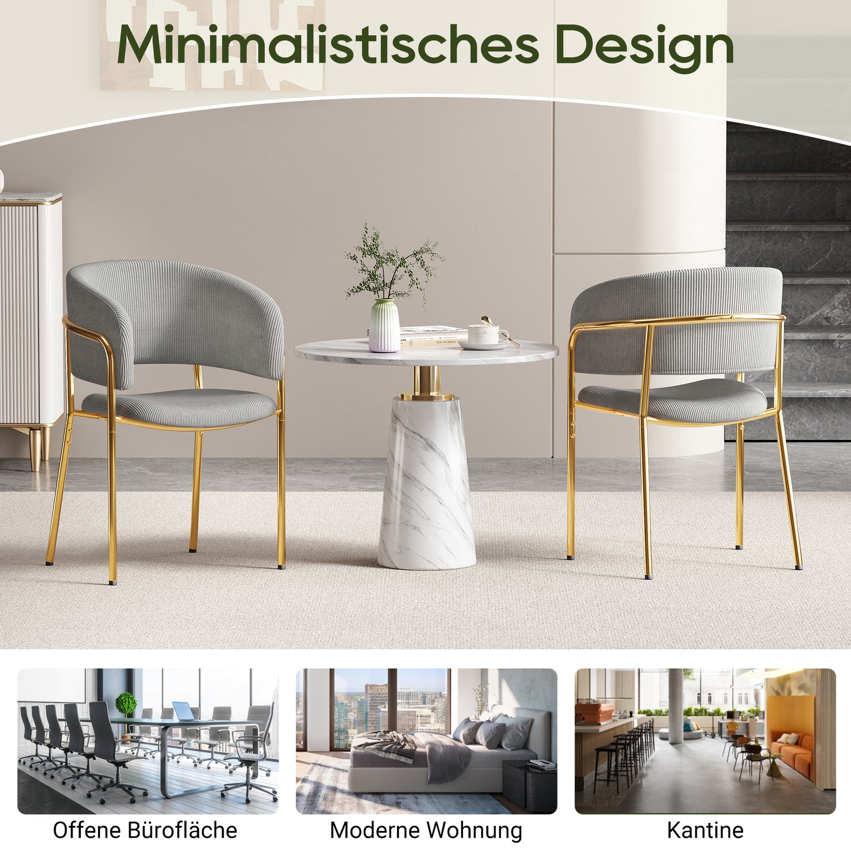 Set of 2 modern gray chopped fabric chairs with tilted wood and metal feet, ergonomic backrest and adjustable feet
