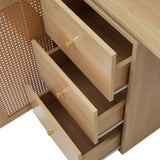 Bureau d'angle en L avec portes en cannage, table pivotante et espace de rangement