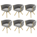 Lot de 6 chaises pivotantes de salle à manger en velours gris avec pieds en métal doré